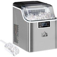HOMCOM Counter Top Ice Maker Machine with Adjustable Cube Size Scoop in Silver