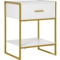 HOMCOM Modern Bedside Table, Nightstand with Drawer Shelf in White