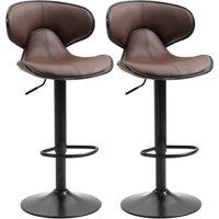HOMCOM Bar Stools Set of 2 Height Adjustable Swivel Barstool W/ Footrest Kitchen in Brown