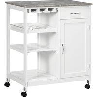 HOMCOM Compact Kitchen Trolley Utility Cart Wheel Wine Rack Cabinet in White