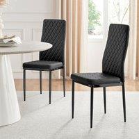 FurnitureboxUK Set of 4 Milan High Back Soft Touch Diamond Pattern Faux Leather Dining Chairs With Black Powder Coated Metal Legs