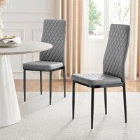 FurnitureboxUK Set of 4 Milan High Back Soft Touch Diamond Pattern Faux Leather Dining Chairs With Black Powder Coated Metal Legs in Grey