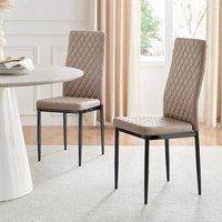 FurnitureboxUK Set of 6 Milan High Back Soft Touch Diamond Pattern Faux Leather Dining Chairs With Black Powder Coated Metal Legs in Beige