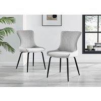FurnitureboxUK Set of 2 Nora Deep Padded Luxurious Dining Chairs Upholstered In Soft Velvet With Black Legs in Light Grey