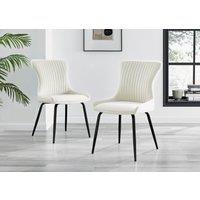 FurnitureboxUK Set of 2 Nora Deep Padded Luxurious Dining Chairs Upholstered In Soft Velvet With Black Legs in Cream