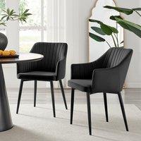 FurnitureboxUK Set of 2 Calla Deep Padded Dining Chairs Upholstered in Soft Velvet With Black Metal Legs
