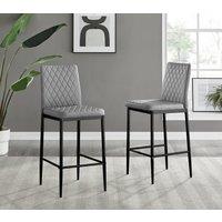 FurnitureboxUK Set of 2 Milan Hatched Faux Leather Padded Counter Stools With Black Metal Legs in Grey