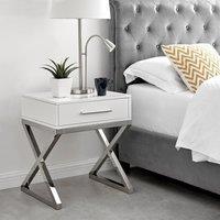 FurnitureboxUK Oxford White High Gloss Contemporary Bedside Table With Single Drawer & Silver Chrome Legs