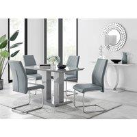 FurnitureboxUK Imperia Grey High Gloss 4 Seater Dining Table with Structural 2 Plinth Column Legs 4 Soft Faux Leather Lorenzo Chairs