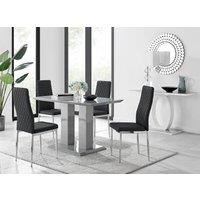 FurnitureboxUK Imperia Grey High Gloss 4 Seater Dining Table with Structural 2 Plinth Column Legs 4 Soft Faux Leather Silver Leg Milan Chairs in Black