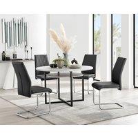FurnitureboxUK Adley Grey Concrete Effect Round Dining Table & 4 Lorenzo Faux Leather Chairs in Black