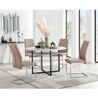 FurnitureboxUK Adley Grey Concrete Effect Round Dining Table & 4 Lorenzo Faux Leather Chairs in Beige