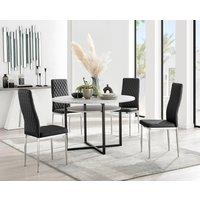 FurnitureboxUK Adley Grey Concrete Effect Round Dining Table & 4 Milan Chrome Leg Faux Leather Chairs in Black