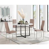 FurnitureboxUK Adley Grey Concrete Effect Round Dining Table & 4 Milan Chrome Leg Faux Leather Chairs in Beige