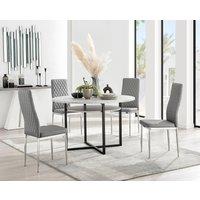 FurnitureboxUK Adley Grey Concrete Effect Round Dining Table & 4 Milan Chrome Leg Faux Leather Chairs