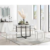 FurnitureboxUK Adley Grey Concrete Effect Round Dining Table & 4 Milan Chrome Leg Faux Leather Chairs in White