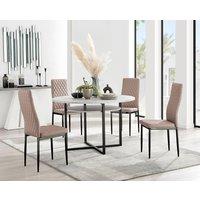 FurnitureboxUK Adley Grey Concrete Effect & Black Round Dining Table with Shelf & 4 Faux Leather Milan Dining Chairs in Beige