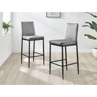 FurnitureboxUK Set of 2 Milan Soft Touch Hatched Velvet Padded Bar Stools With Black Metal Legs in Grey