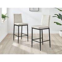 FurnitureboxUK Set of 2 Milan Soft Touch Hatched Velvet Padded Bar Stools With Black Metal Legs in Cream