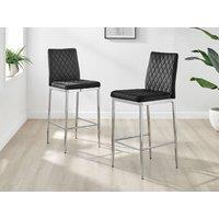 FurnitureboxUK Set of 2 Milan Soft Touch Hatched Velvet Padded Bar Stools With Silver Chrome Metal Legs in Black