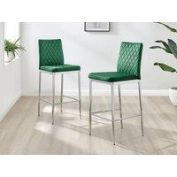 FurnitureboxUK Set of 2 Milan Soft Touch Hatched Velvet Padded Bar Stools With Silver Chrome Metal Legs in Green