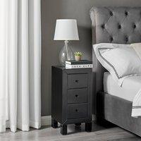 FurnitureboxUK Lexi Small Slimline 3 Drawer Wooden Bedside Table With A Modern Mirrored Finish in Black