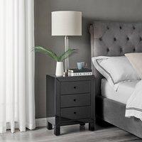 FurnitureboxUK Lexi Large Wooden Bedside Table with 3 Drawers & a Modern Mirrored Finish in Black