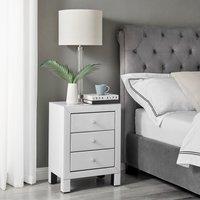 FurnitureboxUK Lexi Large Wooden Bedside Table with 3 Drawers & a Modern Mirrored Finish in White