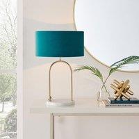 FurnitureboxUK Danielle Art Deco Table Lamp In Brass Plate With Teal Velvet Shade & Marble Base in Gold