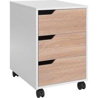 HOMCOM Mobile File Cabinet pedestal Storage with 3 Drawers Lockable Casters Under Desk in Light Brown