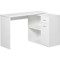 HOMCOM Corner Computer Desk 180 Rotating Dining Table W/ Storage Shelf in White