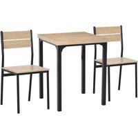 HOMCOM 3 Pcs Compact Dining Table 2 Chairs Set Wooden Metal Legs in Light Brown