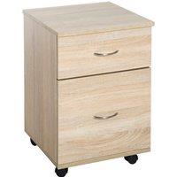 HOMCOM Pedestal Office Mobile File Cabinet 2 Drawer Wooden Storage Box W/ Wheels in Light Brown