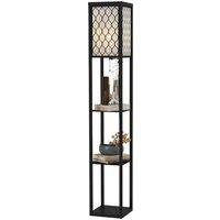 Modern Floor Lamp Light with 3 Shelves Fabric Lampshade Black