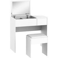 HOMCOM Dressing Table Set Cushioned Stool Flip-up Mirror Drawer Chipboard in White