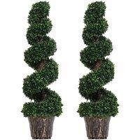 OUTSUNNY 2 PCS Artificial Boxwood Spiral Tree Home Decorative Plant Nursery Pot in Green