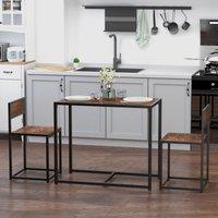 HOMCOM 3 Piece Dining Table Set with Metal Frame in Brown