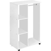 HOMCOM Rolling Open Wardrobe Hanging Rail Storage Shelves for Clothes in White