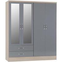 Seconique Nevada 4 Door 2 Drawer Mirrored Wardrobe in Grey