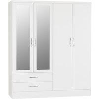 Seconique Nevada 4 Door 2 Drawer Mirrored Wardrobe in White