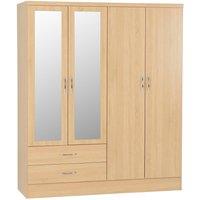 Seconique Nevada 4 Door 2 Drawer Mirrored Wardrobe in Light Oak