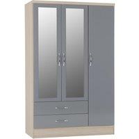Seconique Nevada 3 Door 2 Drawer Mirrored Wardrobe in Grey