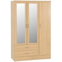 Seconique Nevada 3 Door 2 Drawer Mirrored Wardrobe in Light Oak
