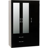 Seconique Nevada 3 Door 2 Drawer Mirrored Wardrobe in Jet Black