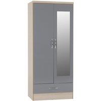 Seconique Nevada Mirrored 2 Door 1 Drawer Wardrobe in Grey