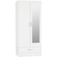 Seconique Nevada Mirrored 2 Door 1 Drawer Wardrobe in White