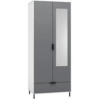 Seconique Madrid 2 Door 1 Drawer Mirrored Wardrobe in Grey