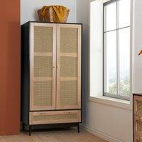 Birlea Croxley 2 Door Wardrobe Rattan 1 Drawer Croxley Mid Century Modern in Black