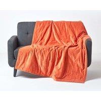 Homescapes Velvet Quilted Throw 100% Cotton, Soft & Luxurious Blanket in Burnt Orange | Size: 150 cm x 200 cm