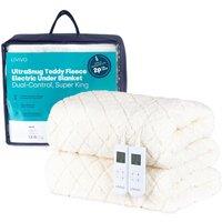 LIVIVO UltraSnug Teddy Fleece Electric Heated Underblanket - Super King with Dual Controls in Off-White